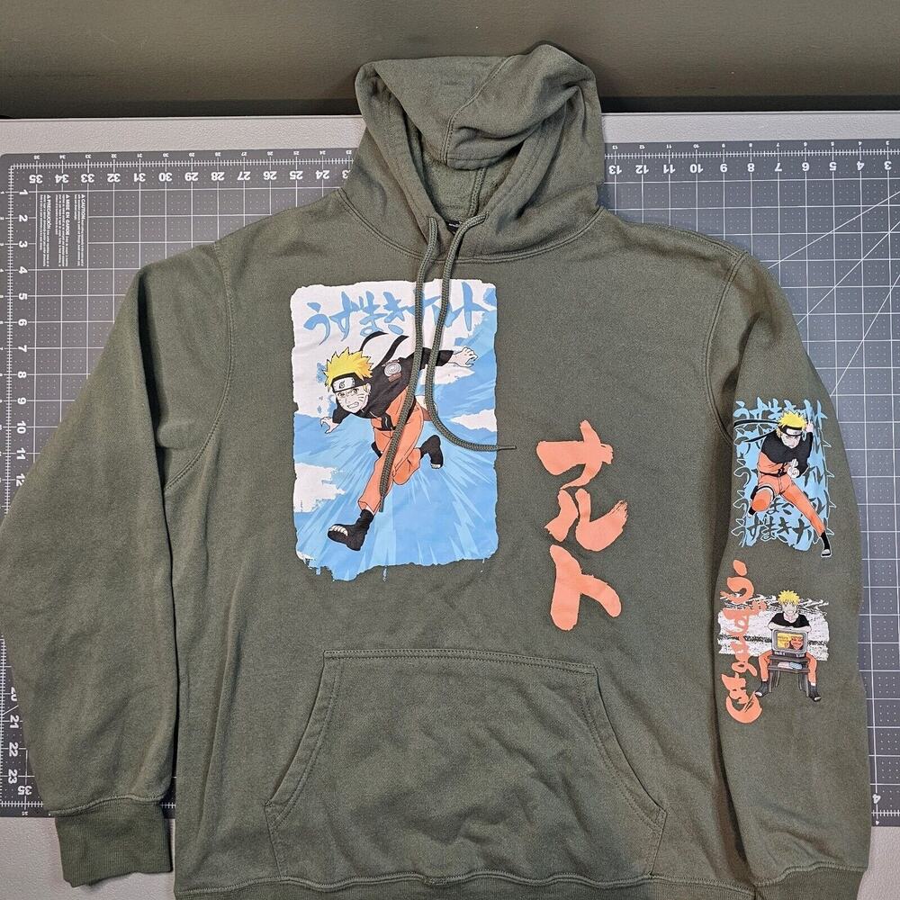 Naruto Shippuden Collection Hoodie Mens Large Green Anime Y2K Streetwear